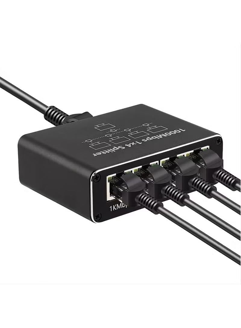 شيك فايب موزع إيثرنت جيجابت - موزع شبكة من 1 إلى 4 مع كابل طاقة USB، ومحول إنترنت RJ45 بسرعة عالية 1000 ميجابت في الثانية لكابل Cat 5/5e/6/7/8 [4 أجهزة متصلة بالشبكة في وقت واحد] - Image 1