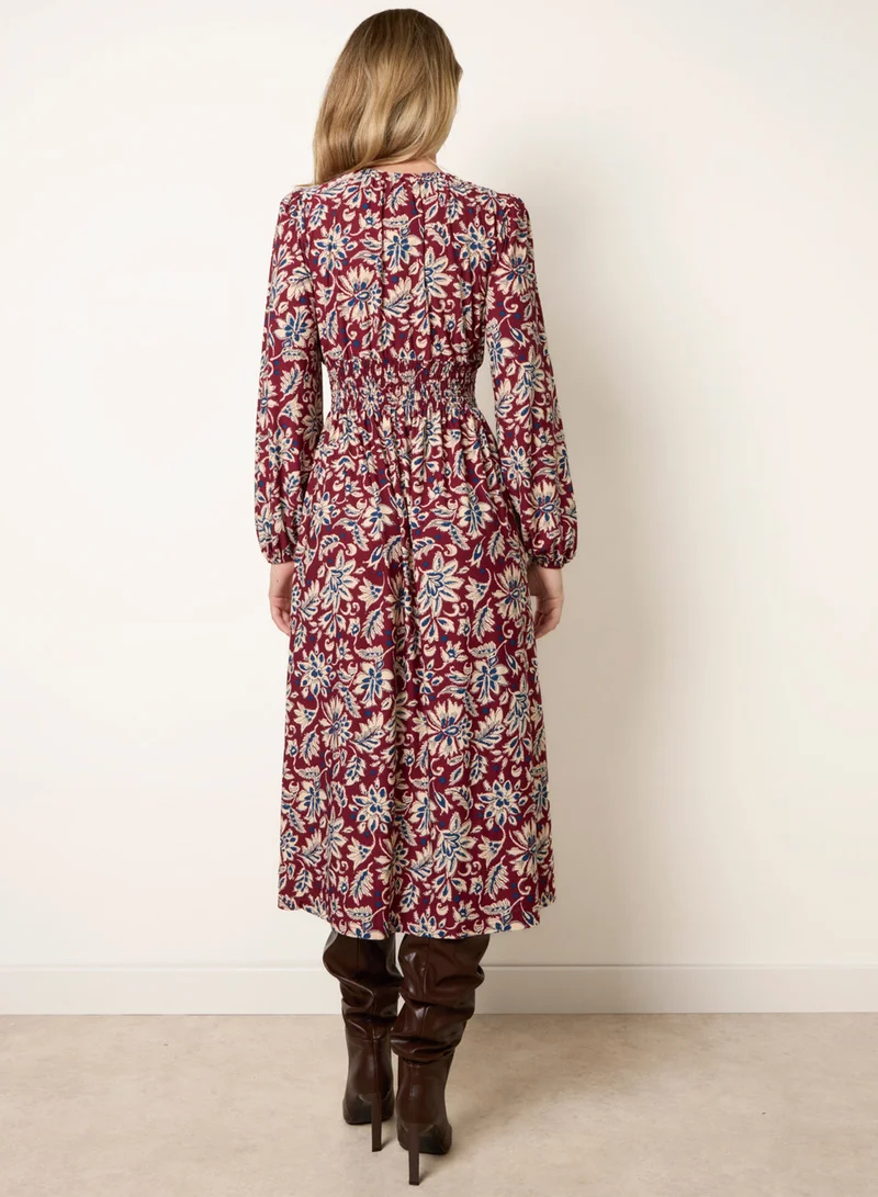 بلو فانيلا V Neck Elasticated Midi Dress
