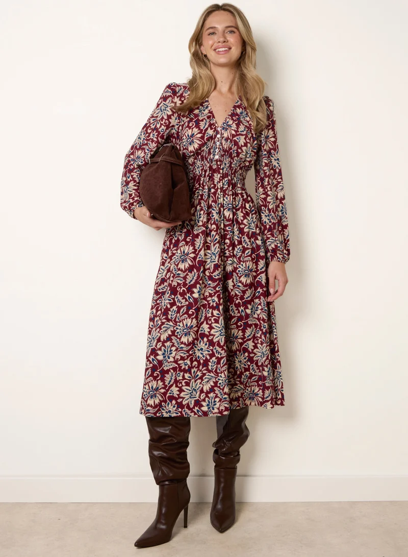 بلو فانيلا V Neck Elasticated Midi Dress