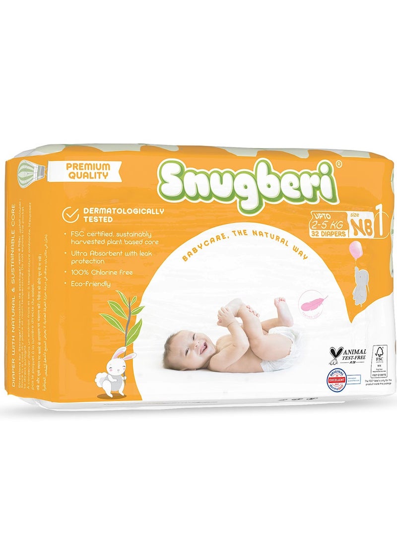 Snugberi Premium Eco-Friendly Chlorine Free Feather Soft Printed Diapers Made Of Natural Wood Pulp With Wetness Indicator Size 1 New Born 2-5Kg 32'S  - Image 2