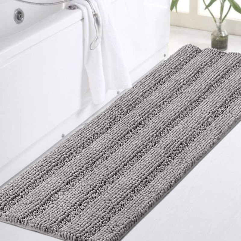 Turquoize Shaggy Chenille Bathroom Rugs Bath Room Runner Rug Extra Long Large Bath Rugs Non Slip Washable 47 x 17 Floor Mat Super Water Absorbent Soft Bath Rug for Bathroom Dove Gray - Image 2