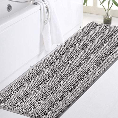 Turquoize Shaggy Chenille Bathroom Rugs Bath Room Runner Rug Extra Long Large Bath Rugs Non Slip Washable 47 x 17 Floor Mat Super Water Absorbent Soft Bath Rug for Bathroom Dove Gray - Image 1