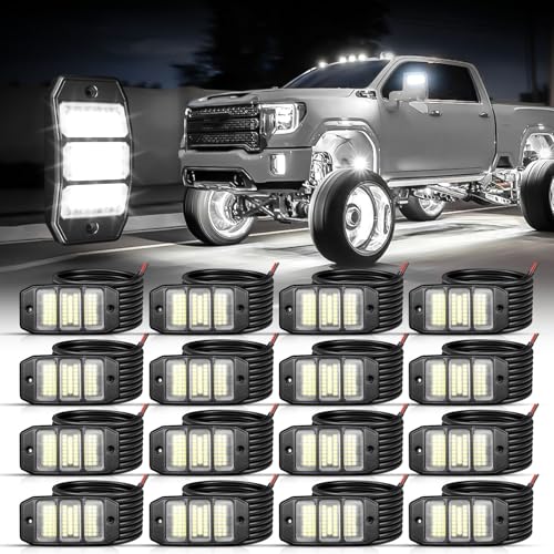SHINIGHT 16PCS White Rock Lights Super Bright Pure White 6000K Rock Lights for Trucks72 SMD LED Chips Each Light3M984FT Extension WiresWaterproof IP68 Underglow Lights for ATV UTV Cars Boats - Image 1