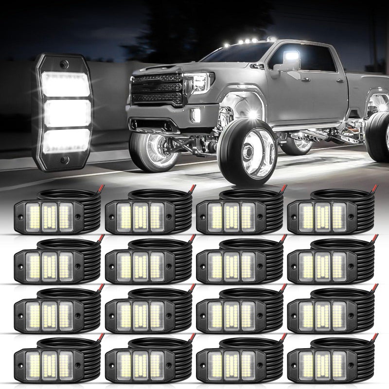 SHINIGHT 16PCS White Rock Lights Super Bright Pure White 6000K Rock Lights for Trucks72 SMD LED Chips Each Light3M984FT Extension WiresWaterproof IP68 Underglow Lights for ATV UTV Cars Boats - Image 2
