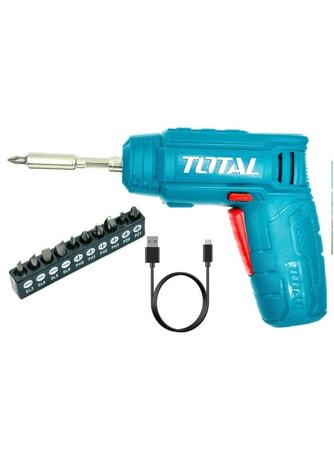 TOTAL TSDLI0402 4V Li-Ion Cordless Screwdriver Kit with 10 Screwdriver Bits, Magnetic Bit Holder, USB Charging Cable, Compact Electric Screwdriver for Home, Furniture Assembly, Electronics Repair and DIY - Image 2