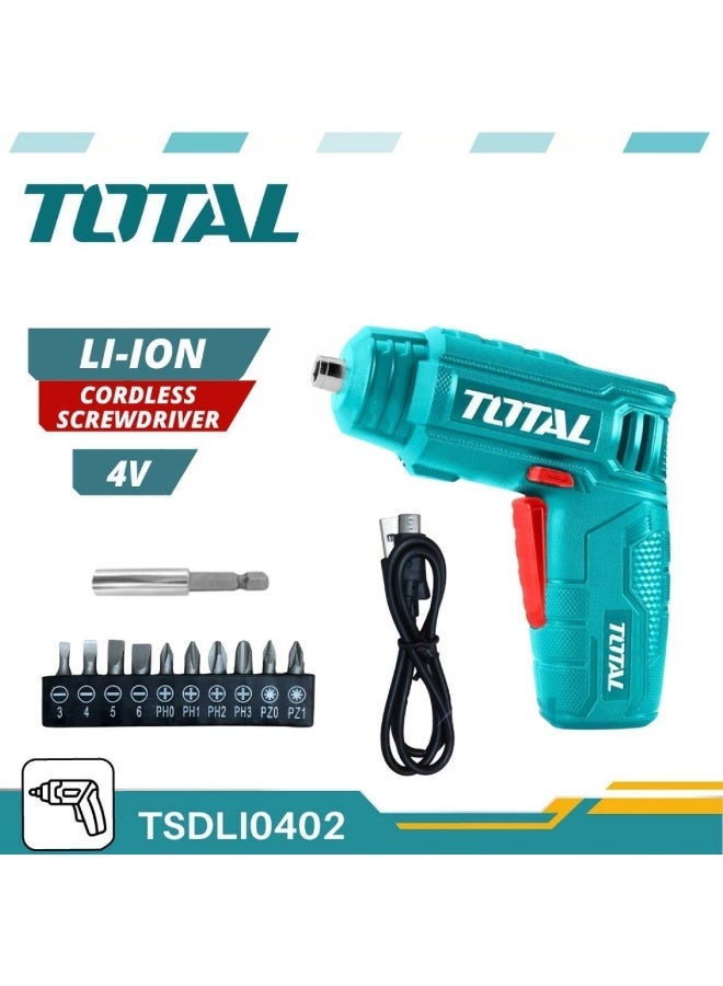 TOTAL TSDLI0402 4V Li-Ion Cordless Screwdriver Kit with 10 Screwdriver Bits, Magnetic Bit Holder, USB Charging Cable, Compact Electric Screwdriver for Home, Furniture Assembly, Electronics Repair and DIY - Image 3