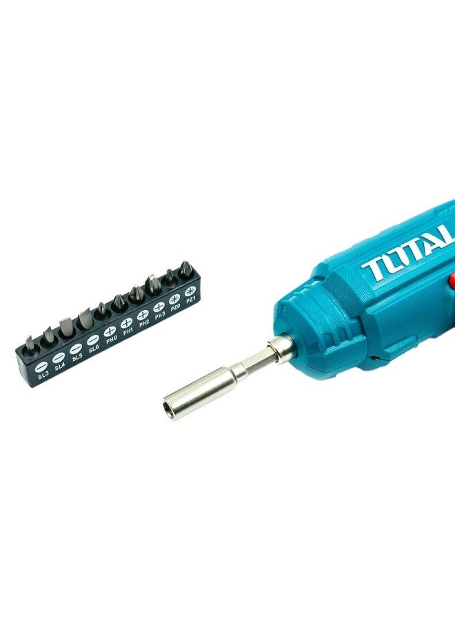 TOTAL TSDLI0402 4V Li-Ion Cordless Screwdriver Kit with 10 Screwdriver Bits, Magnetic Bit Holder, USB Charging Cable, Compact Electric Screwdriver for Home, Furniture Assembly, Electronics Repair and DIY - Image 4