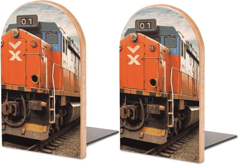Train Bookends 1 Pair Solid Natural Wooden Book Ends, Duty Cute Book Stoppers, Decorative Book Holders for Home Office Desk Shelf, Perfect for Students, Book Lovers - Image 1