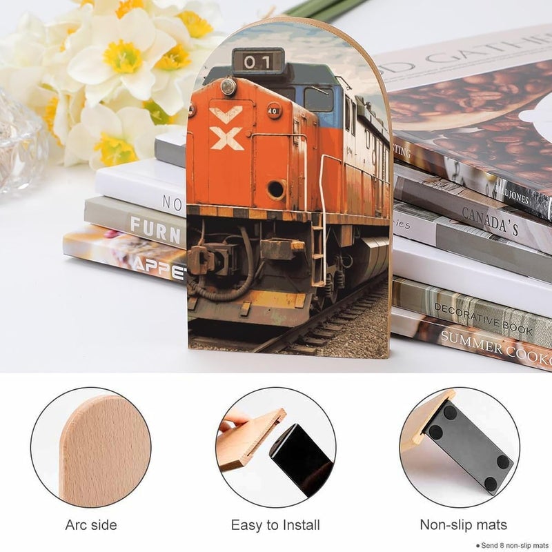 Train Bookends 1 Pair Solid Natural Wooden Book Ends, Duty Cute Book Stoppers, Decorative Book Holders for Home Office Desk Shelf, Perfect for Students, Book Lovers - Image 4