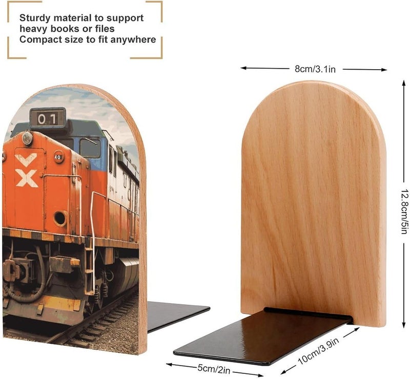 Train Bookends 1 Pair Solid Natural Wooden Book Ends, Duty Cute Book Stoppers, Decorative Book Holders for Home Office Desk Shelf, Perfect for Students, Book Lovers - Image 2