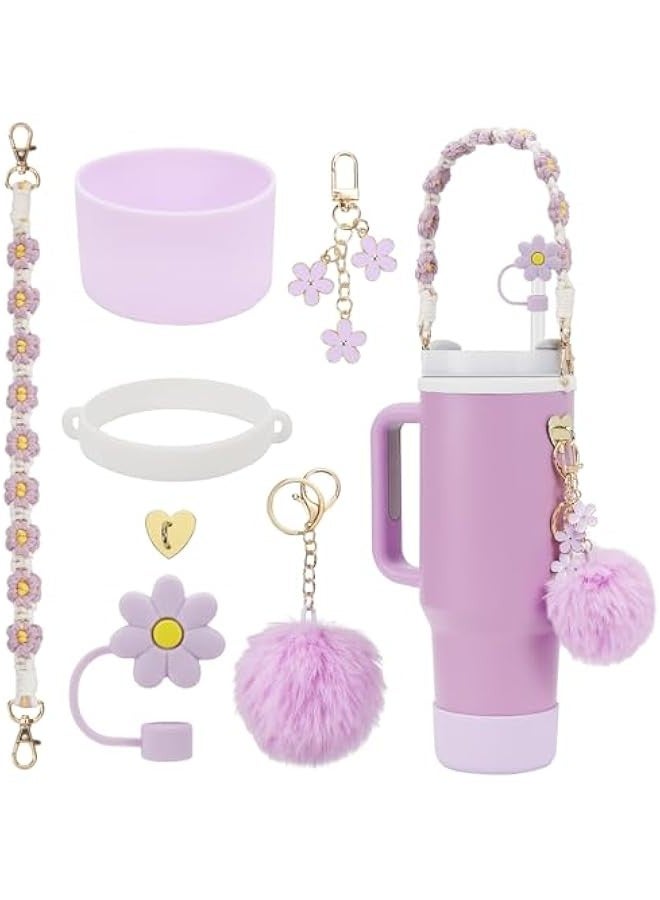 بيوينتي مجموعة اكسسوارات اكواب ستانلي تتضمن حزام مقبض زجاجة المياه، قاعدة كوب ستانلي سيليكون، غطاء ماصة سيليكون، دلايات ستانلي لكوب ستانلي 40 اونصة و30 اونصة - Image 1