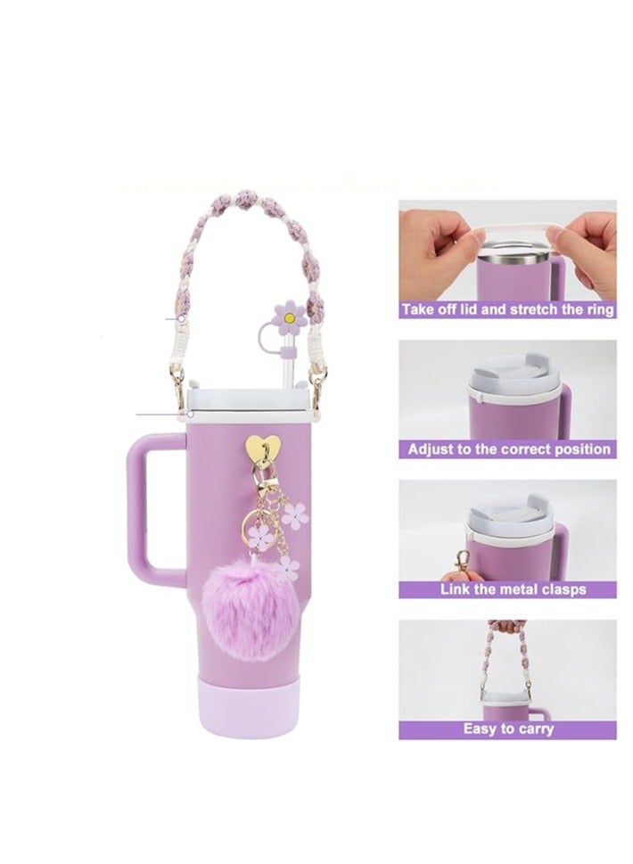 بيوينتي مجموعة اكسسوارات اكواب ستانلي تتضمن حزام مقبض زجاجة المياه، قاعدة كوب ستانلي سيليكون، غطاء ماصة سيليكون، دلايات ستانلي لكوب ستانلي 40 اونصة و30 اونصة - Image 2