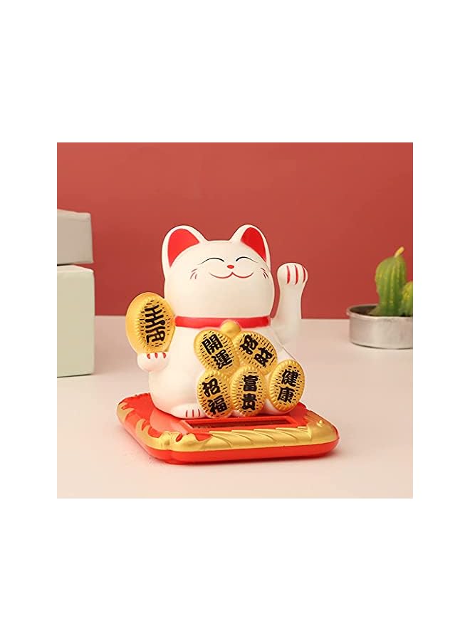 Zaboon Solar Powered Cute Lucky Cat Ornaments Desktop Craft Art Home Shop Hotel Shaking Hand Chinese Lucky Cat Wealth Waving Fortune Home Decor - Image 4