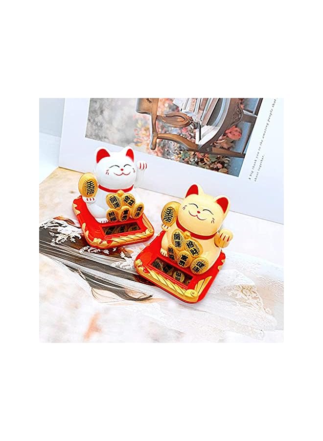 Zaboon Solar Powered Cute Lucky Cat Ornaments Desktop Craft Art Home Shop Hotel Shaking Hand Chinese Lucky Cat Wealth Waving Fortune Home Decor - Image 2