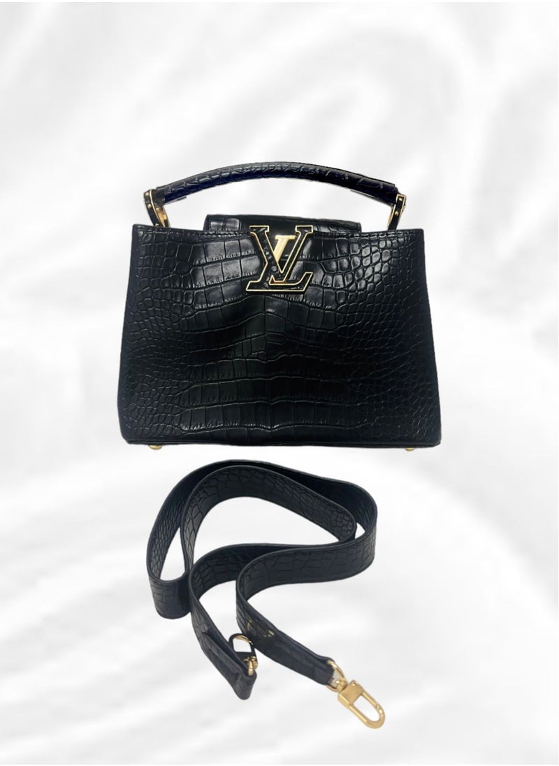 Louis Vuitton Capucines BB textured hand bag with double carry style flap