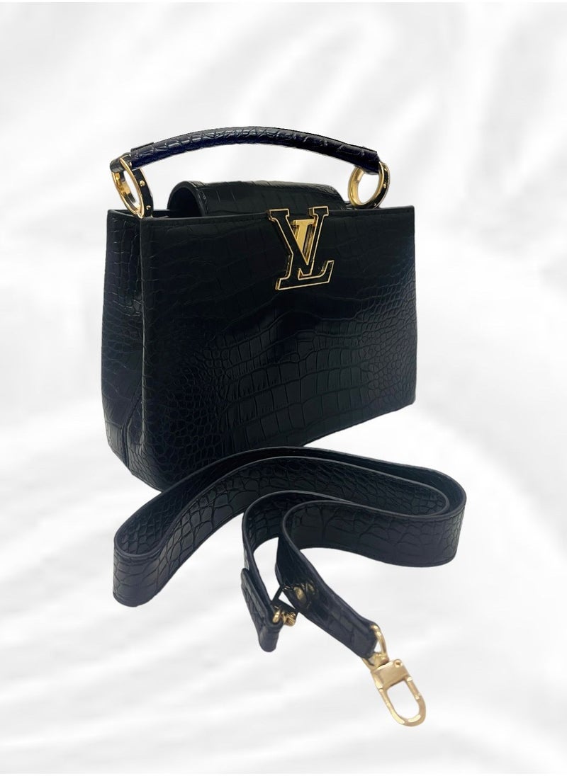 Louis Vuitton Capucines BB textured hand bag with double carry style flap