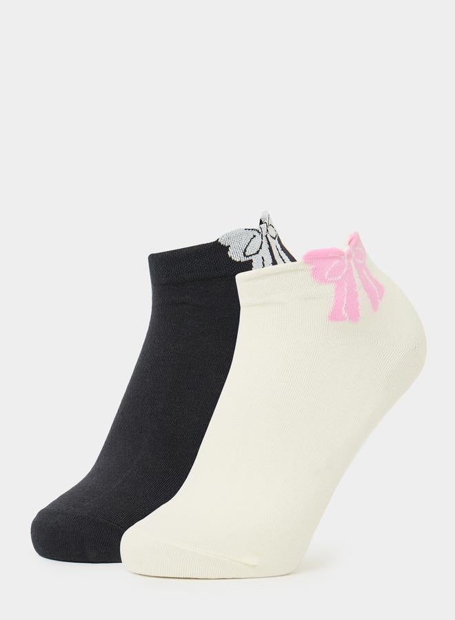 Styli Set of 2 - Ribbon Detail Ankle Length Socks  - Image 1