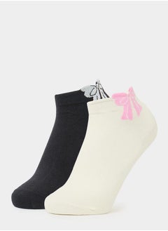 Styli Set of 2 - Ribbon Detail Ankle Length Socks  - Image 2