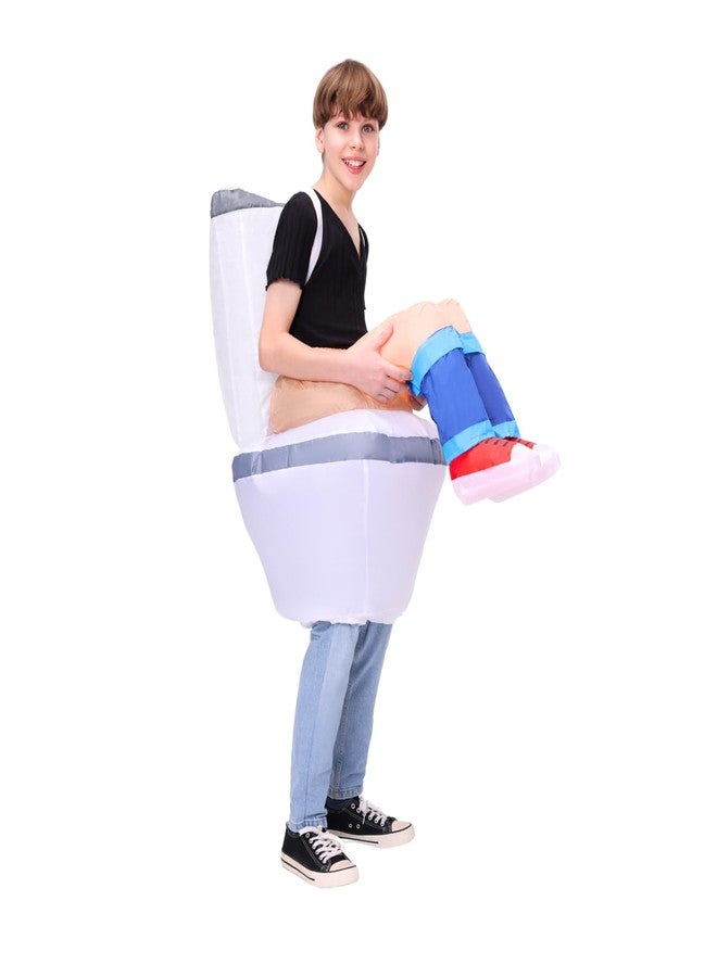 PTS Inflatable Costume Kid, Blow Up Ride On Toilet Costume for Halloween Inflatables Cosplay Party (L) - Image 2