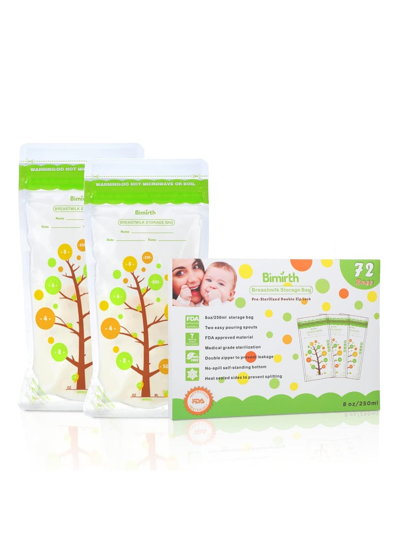 Breastmilk Storage Bags, 72 Count BPA Free Convenient Milk Storage Bags for Breastfeeding, 8oz/235ml, 2 Easy Pouring Spouts & Self-Standing Design - Image 1
