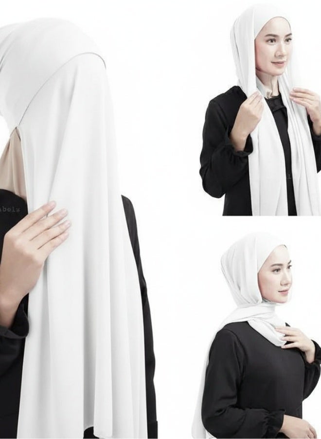 Hijab with Cap White Color Soft Chiffon Comfortable Breathable Stretch Fabric Instant Hijab - Image 1