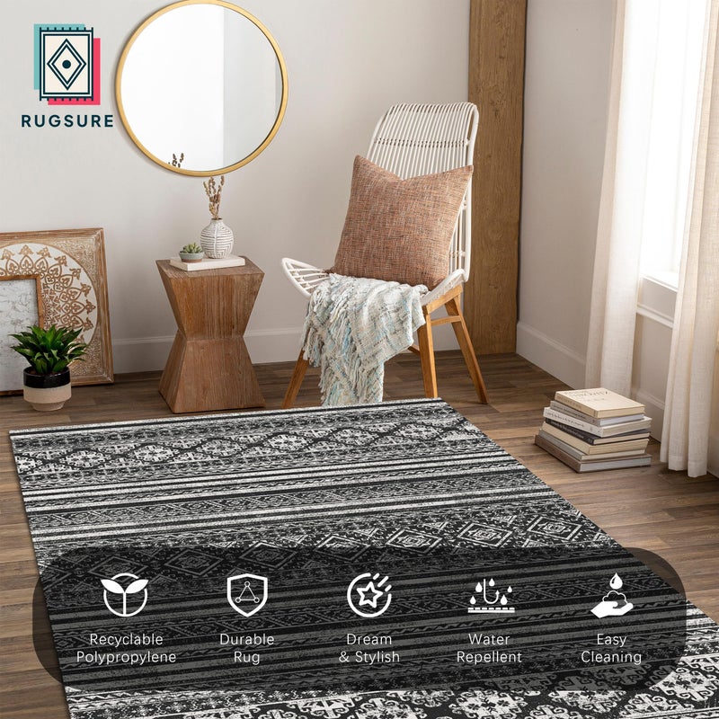 RUGSURE Washable Area Rugs 4' x 6' - 1/6 Thick - Moroccan-Inspired -Stain & Water Resistant Non-Slip - Resistant Rug for Living Room, Bedroom, Nursery, Pet & Child Friendly (Black) - Image 4