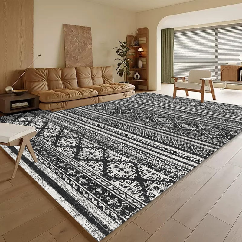 RUGSURE Washable Area Rugs 4' x 6' - 1/6 Thick - Moroccan-Inspired -Stain & Water Resistant Non-Slip - Resistant Rug for Living Room, Bedroom, Nursery, Pet & Child Friendly (Black) - Image 1