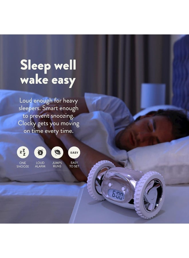 CLOCKY Alarm Clock On Wheels (Authentic) | Extra Loud For Heavy Sleeper (Adult Or Kid Bedroom Robot Clockie) Funny, Rolling, Run-Away, Moving, Jumping (Chrome)  - Image 3