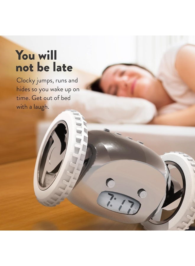 CLOCKY Alarm Clock On Wheels (Authentic) | Extra Loud For Heavy Sleeper (Adult Or Kid Bedroom Robot Clockie) Funny, Rolling, Run-Away, Moving, Jumping (Chrome)  - Image 4