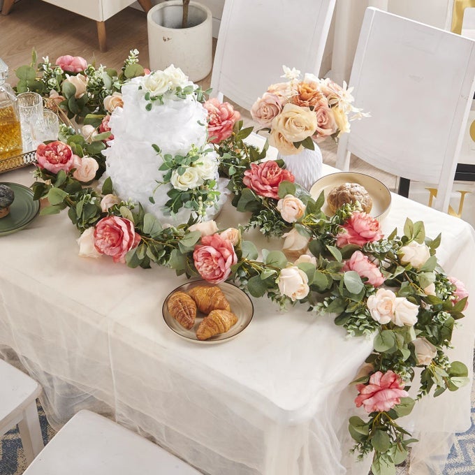 FLOWER GARLAND WEDDING ARCH FLOWERS ARTIFICIAL ROSE VINE FLOWERS FOR ROOM ANNIVERSARY WEDDING BIRTHDAY CHRISTMAS WALL ARCH DECOR 3 VINES TOGETHER CHAMPAGNE FLORAL GARLAND