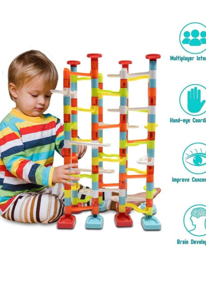 KIDS GAMES Marble Run Premium Toy Set, Construction Building Blocks Toys for STEM Education 170 Plastic Pieces + Glass Marbles - Image 1
