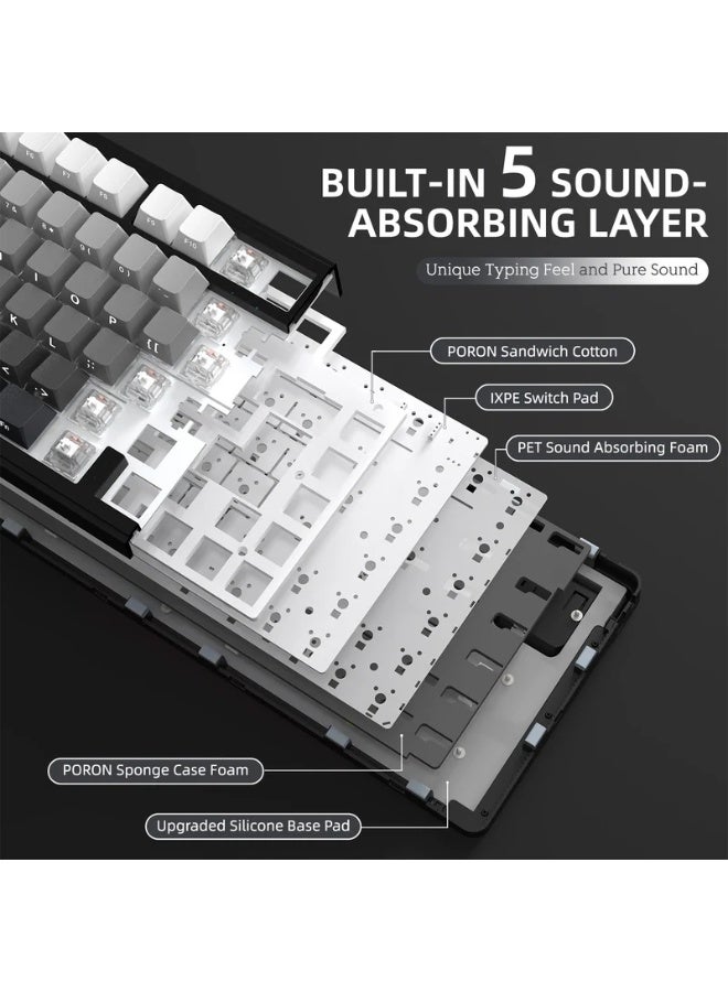 هجوم القرش لوحة المفاتيح الميكانيكية هجوم القرش X85 اللاسلكية ثلاثية الأوضاع لوحة مفاتيح ميكانيكية بنسبة 75% مع مقبض CNC وبطانة من 5 طبقات وقابلة للتبديل السريع وإضاءة خلفية RGB يمكن تبديل تأثيرات الإضاءة المتعددة المدمجة لدعم إيقاع الموسيقى اللون ضوء القمر الليلي الابيض - Image 5