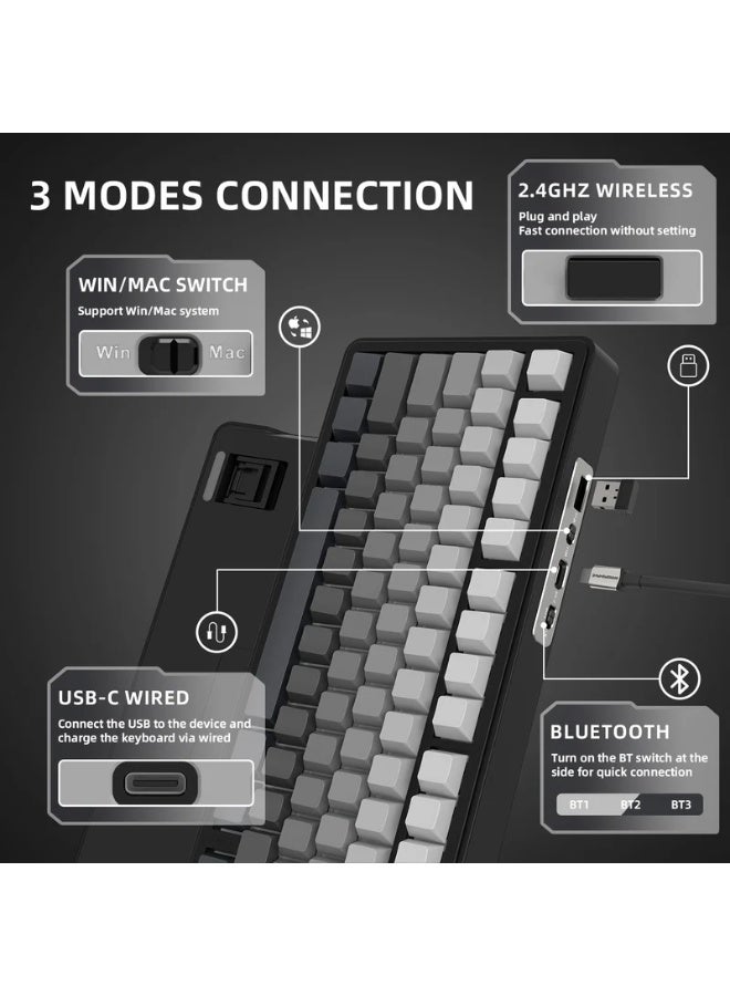 هجوم القرش لوحة المفاتيح الميكانيكية هجوم القرش X85 اللاسلكية ثلاثية الأوضاع لوحة مفاتيح ميكانيكية بنسبة 75% مع مقبض CNC وبطانة من 5 طبقات وقابلة للتبديل السريع وإضاءة خلفية RGB يمكن تبديل تأثيرات الإضاءة المتعددة المدمجة لدعم إيقاع الموسيقى اللون ضوء القمر الليلي الابيض - Image 4