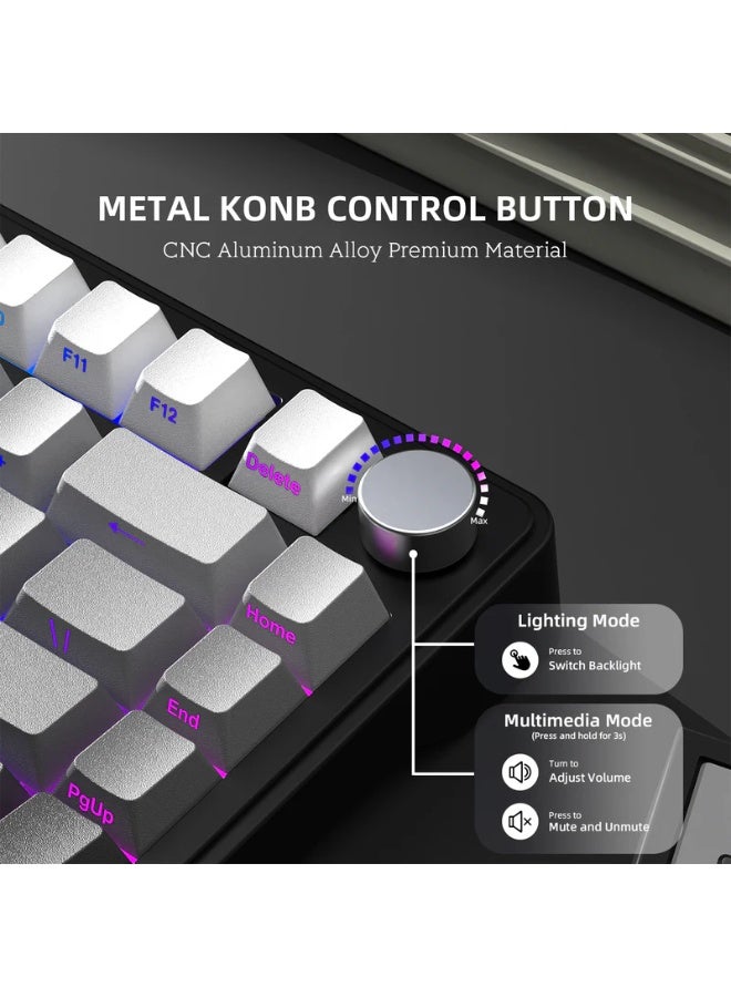 هجوم القرش لوحة المفاتيح الميكانيكية هجوم القرش X85 اللاسلكية ثلاثية الأوضاع لوحة مفاتيح ميكانيكية بنسبة 75% مع مقبض CNC وبطانة من 5 طبقات وقابلة للتبديل السريع وإضاءة خلفية RGB يمكن تبديل تأثيرات الإضاءة المتعددة المدمجة لدعم إيقاع الموسيقى اللون ضوء القمر الليلي الابيض - Image 3