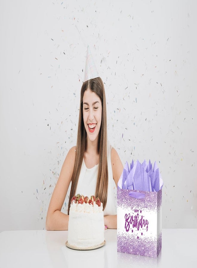 XiaosRen 12.6" Large Purple Happy Birthday Gift Bag with Card and Tissue Papers for Girls Women Kids Party Favor. - Image 5