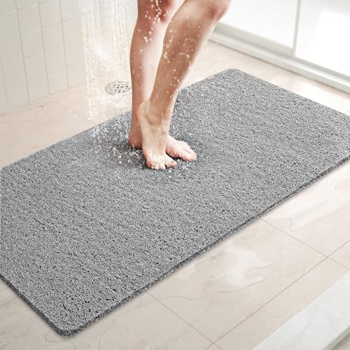 LuxStep LuxStep Shower Mat Bathtub Mat36x16 inch NonSlip Bath Mat with Drain Quick Drying PVC Loofah Bathmat for TubShowerBathroom Phthalate FreeGrey 