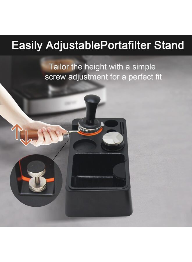 يُسلِّم صندوق نقر الإسبريسو، صندوق منظم قهوة الإسبريسو مناسب للتخزين 51، 54، 58 مم، ملحق دك الإسبريسو، الموزع، مرشح القهوة وشاشة القرص، قاعدة بلاستيكية 8 في 1 (اللون: - Image 5