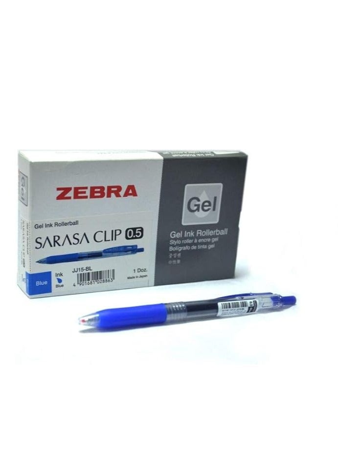 Zebra 0.5mm Sarasa Clip Gel Ink Rollerball Pen Blue Set of 12 Pieces - Image 1