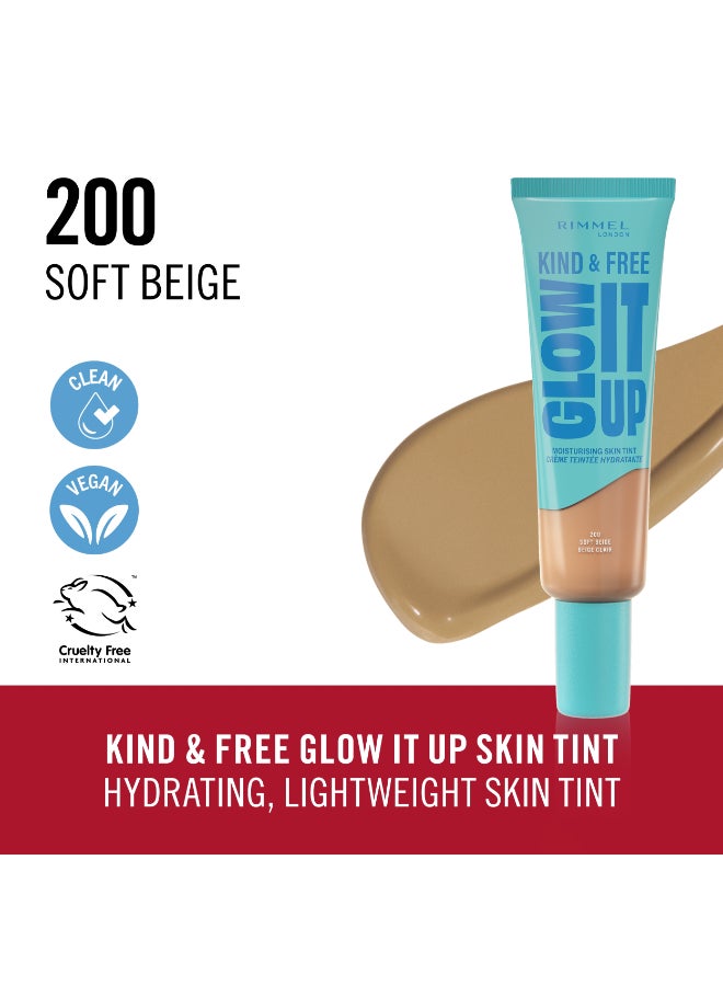RIMMEL LONDON Kind And Free Glow It Up Moisturising Skin Tint - 200 - Soft Beige, 30Ml - Image 2