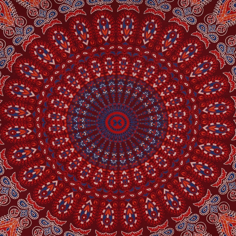 Bless International Handmade Indian hippie Bohemian Psychedelic Peacock Mandala Wall hanging College Dorm Beach Throws Table Cloth Bedding Tapestry (Blue Red, Medium(54x60Inches)(137x152cms)) - Image 3