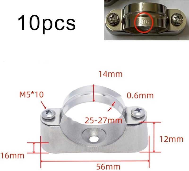 316 Stainless Steel Pipe Support Clamps With Aluminum Base 25 27mm 10 Pack For Industrial Plumbing Electrical Installations - Image 3