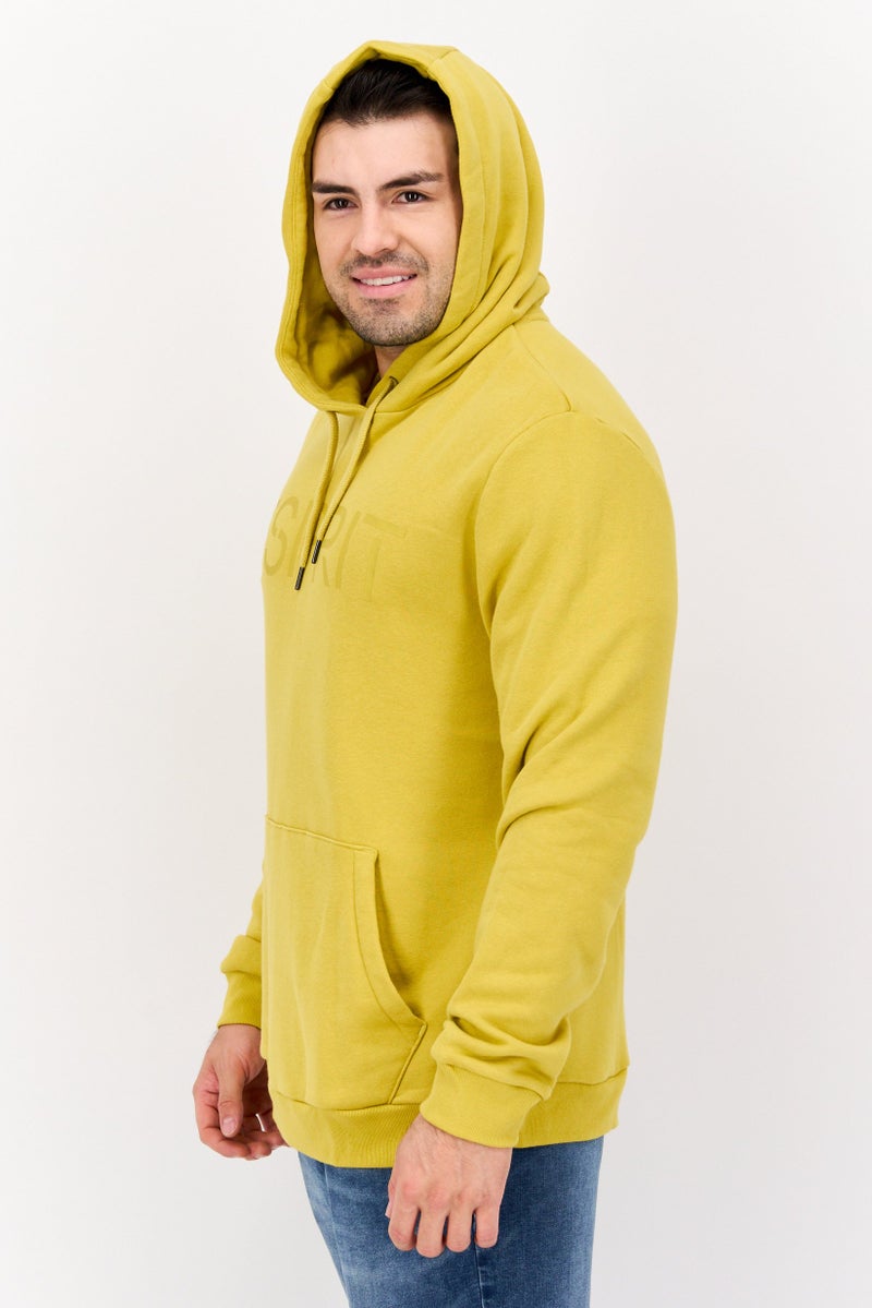 ESPRIT Men Hood With Drawstring Long Sleeve Brand Logo Sweatshirts, Mustard Yellow - Image 2
