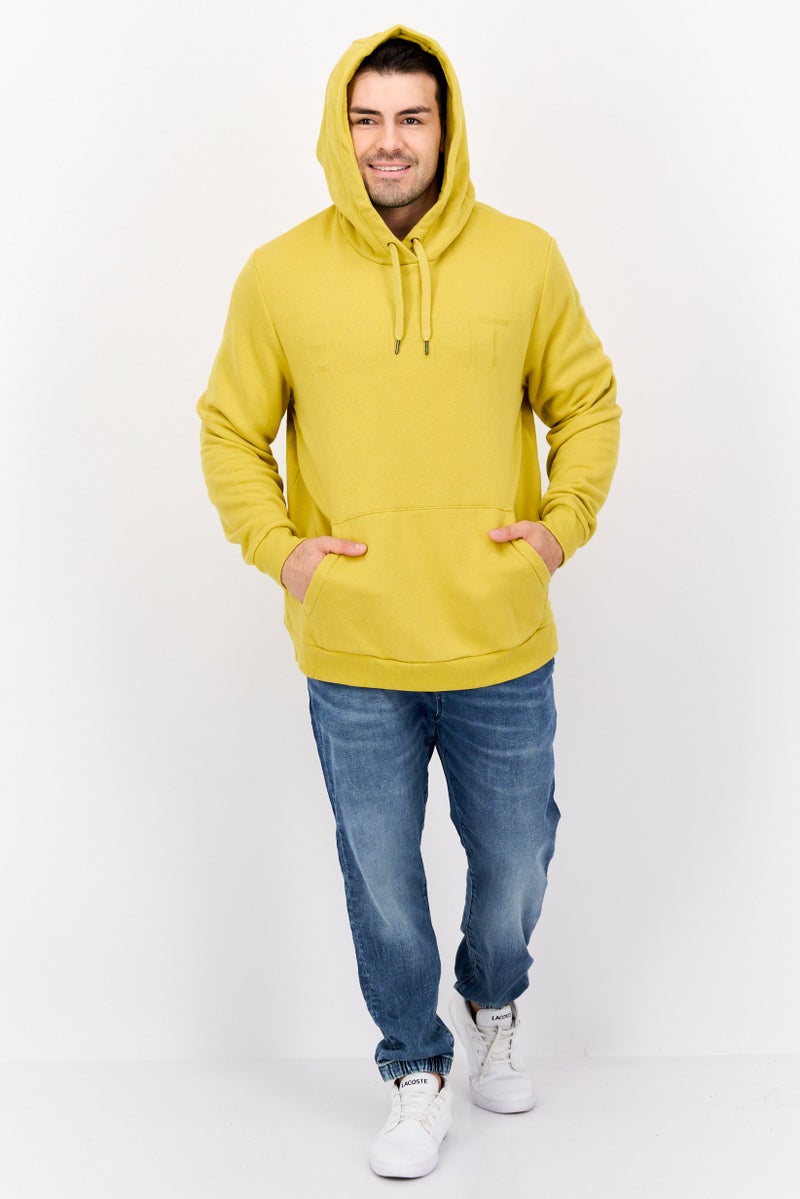 ESPRIT Men Hood With Drawstring Long Sleeve Brand Logo Sweatshirts, Mustard Yellow - Image 4