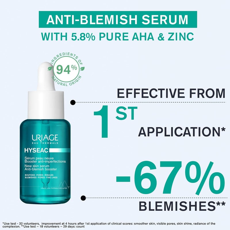 Uriage سيروم URIAGE Hyseac New Skin المضاد للبقع، 30 مل – سيروم حب الشباب مع 5.8% AHA نقي لتقليل البقع - Image 4