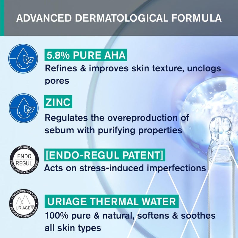 Uriage سيروم URIAGE Hyseac New Skin المضاد للبقع، 30 مل – سيروم حب الشباب مع 5.8% AHA نقي لتقليل البقع - Image 5