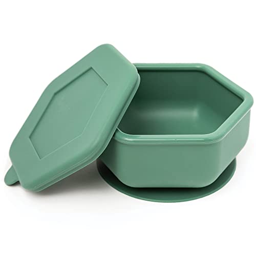 Tiny Twinkle Silicone Suction Bowl with Lid for Baby and Toddler 100 Silicone BPA Free Microwave Safe Suction Bowls For Baby Snack Containers For Toddlers Olive - Image 1