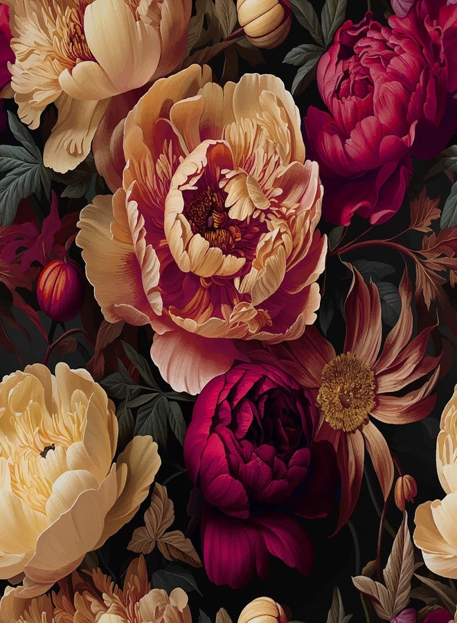 CRE8TIVE Vintage Peonies Floral Wallpaper, Dark Floral Peel and Stick, 12"x118", Removable, Self-Adhesive, Waterproof, 9.83 sq ft per Roll - Image 1