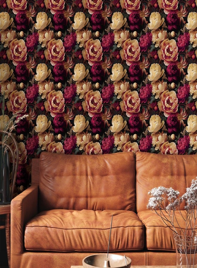 CRE8TIVE Vintage Peonies Floral Wallpaper, Dark Floral Peel and Stick, 12"x118", Removable, Self-Adhesive, Waterproof, 9.83 sq ft per Roll - Image 2
