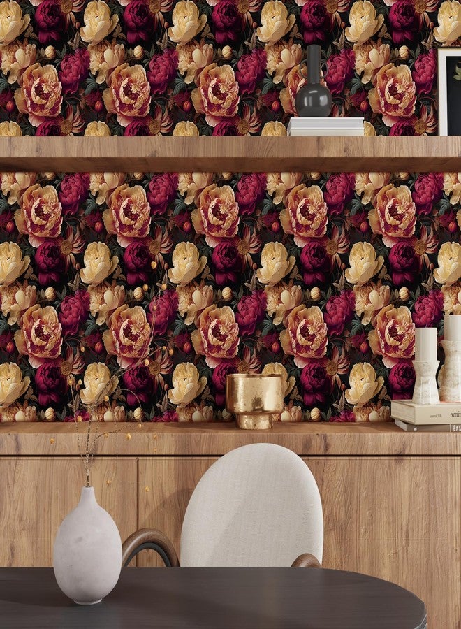 CRE8TIVE Vintage Peonies Floral Wallpaper, Dark Floral Peel and Stick, 12"x118", Removable, Self-Adhesive, Waterproof, 9.83 sq ft per Roll - Image 4
