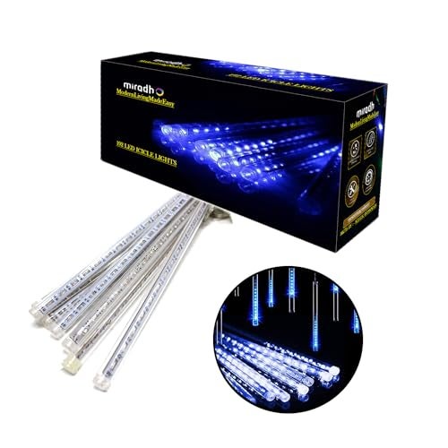 MIRADH Rain Drop LED Meteor Shower 192 LEDs 8 Tubes (11.8") | Icicle Falling Effect for Diwali, Christmas, New Year, Home & Outdoor Decoration, Balcony, Tree, Party Decor (Blue) - Image 2